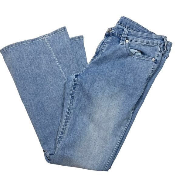 True Religion Joey Flare Legs Jeans Women 34x30 Light Blue Washed Low Rise - Picture 5 of 11